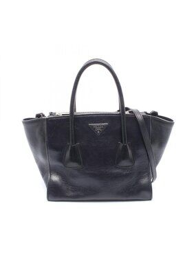Prada Handbag Glace'calf 2-Way Black Leather Triangle Logo Shoulder